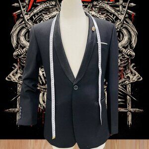 Men’s Black Slim Fit Blazer Sz 52R One Button Formal Evening Suit Jacket